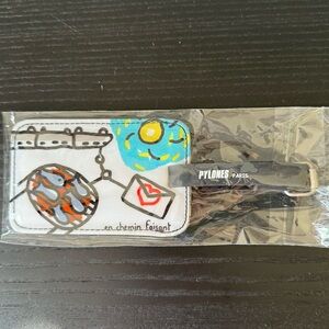 French Travel Luggage Tag with Bicycle and Airplane Design